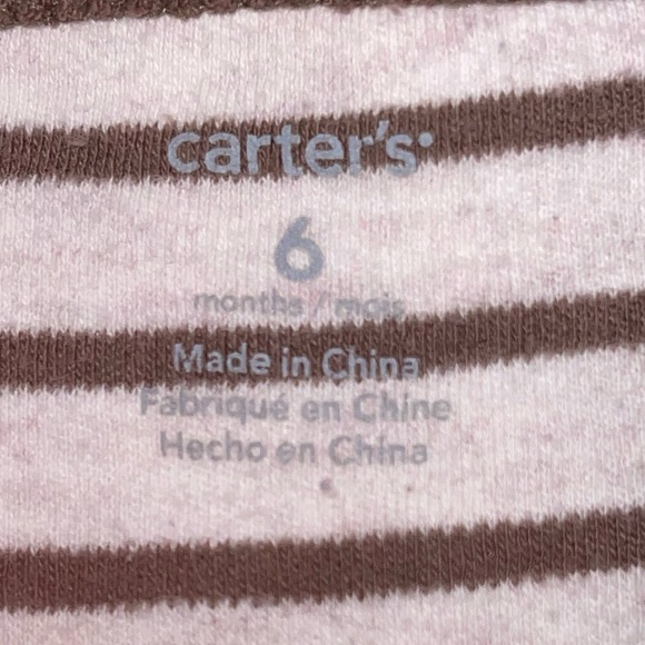Carter’s Baby 6M Cotton Brown White Stripe Onesie Monkey Footsie - Picture 9 of 10